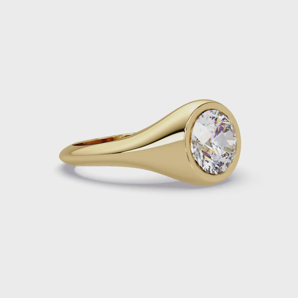 Round Cut Diamond Bezel Set Signet Ring