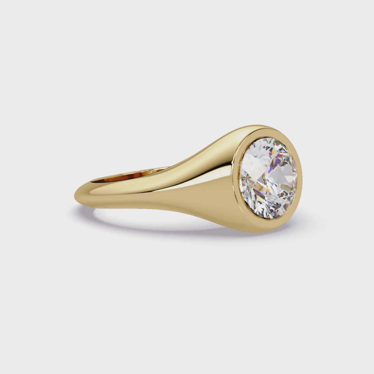 Round Cut Diamond Bezel Set Signet Ring