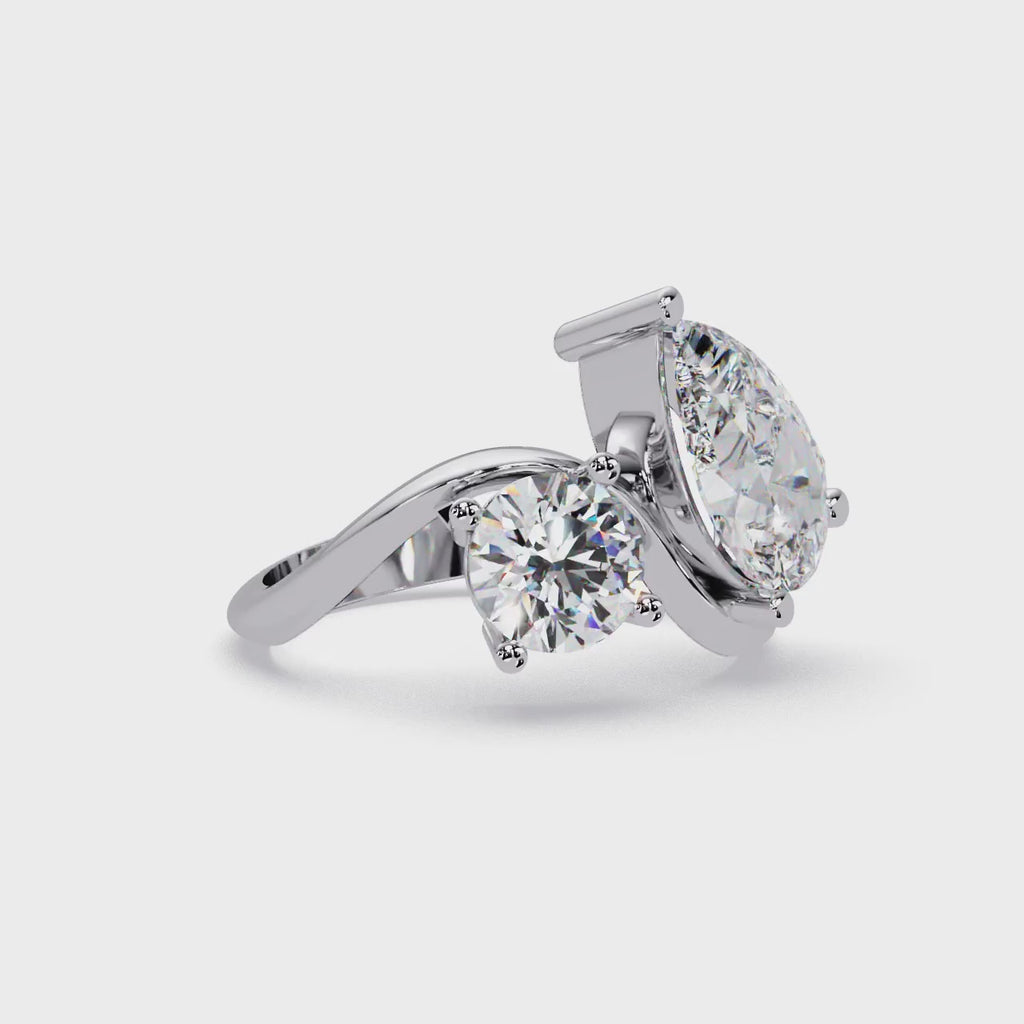 Modern Pear & Round Diamond Bypass Engagement Ring
