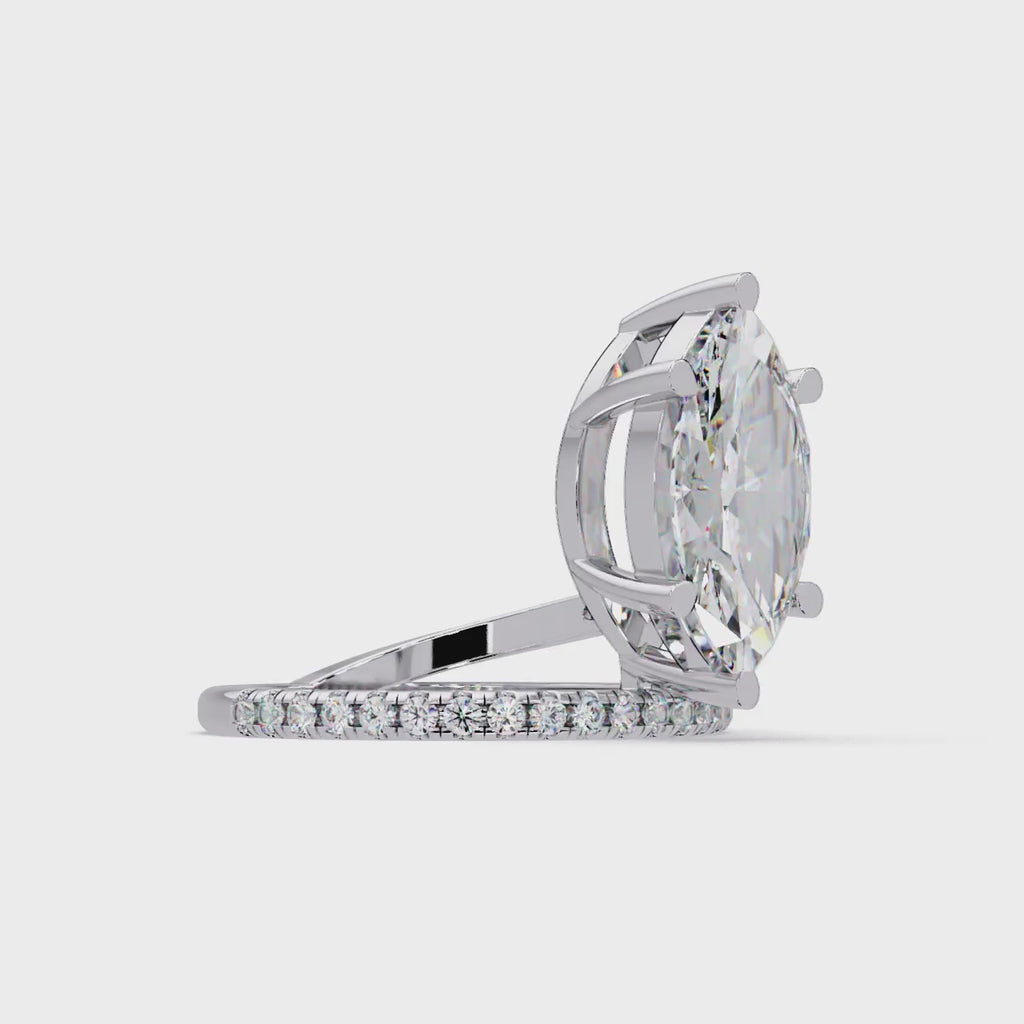 Marquise & Round Cut Diamond Bypass Engagement Ring