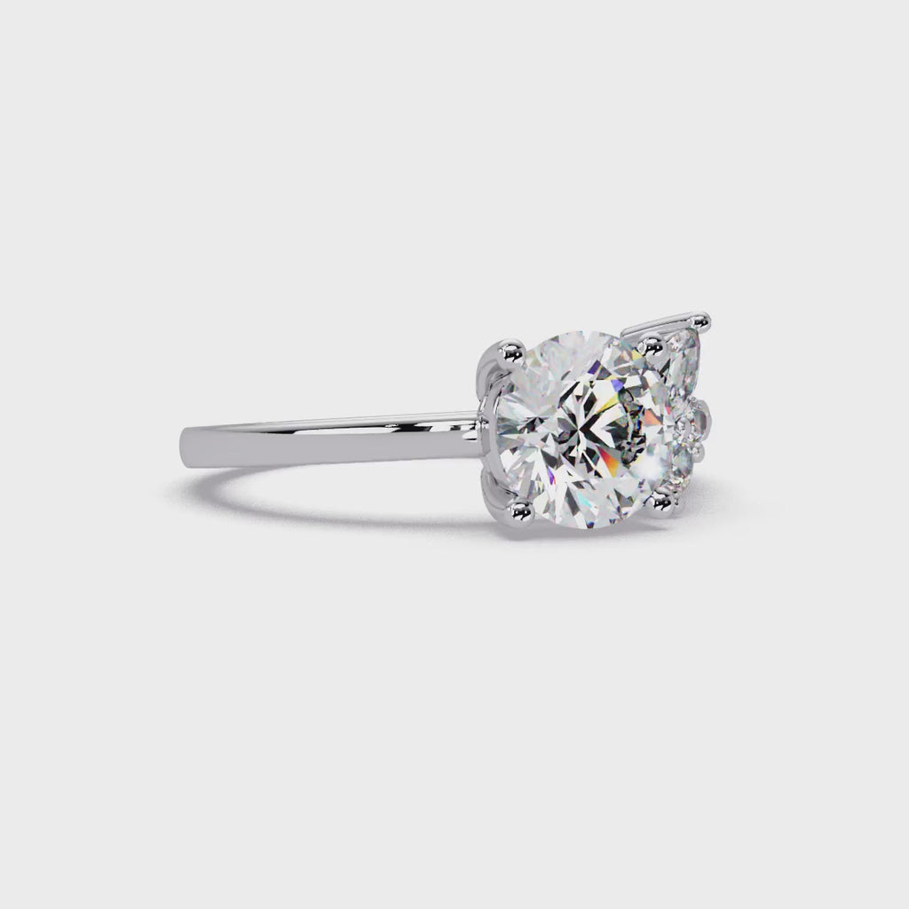 Round Cut Diamond Cluster Side Stones Engagement Ring