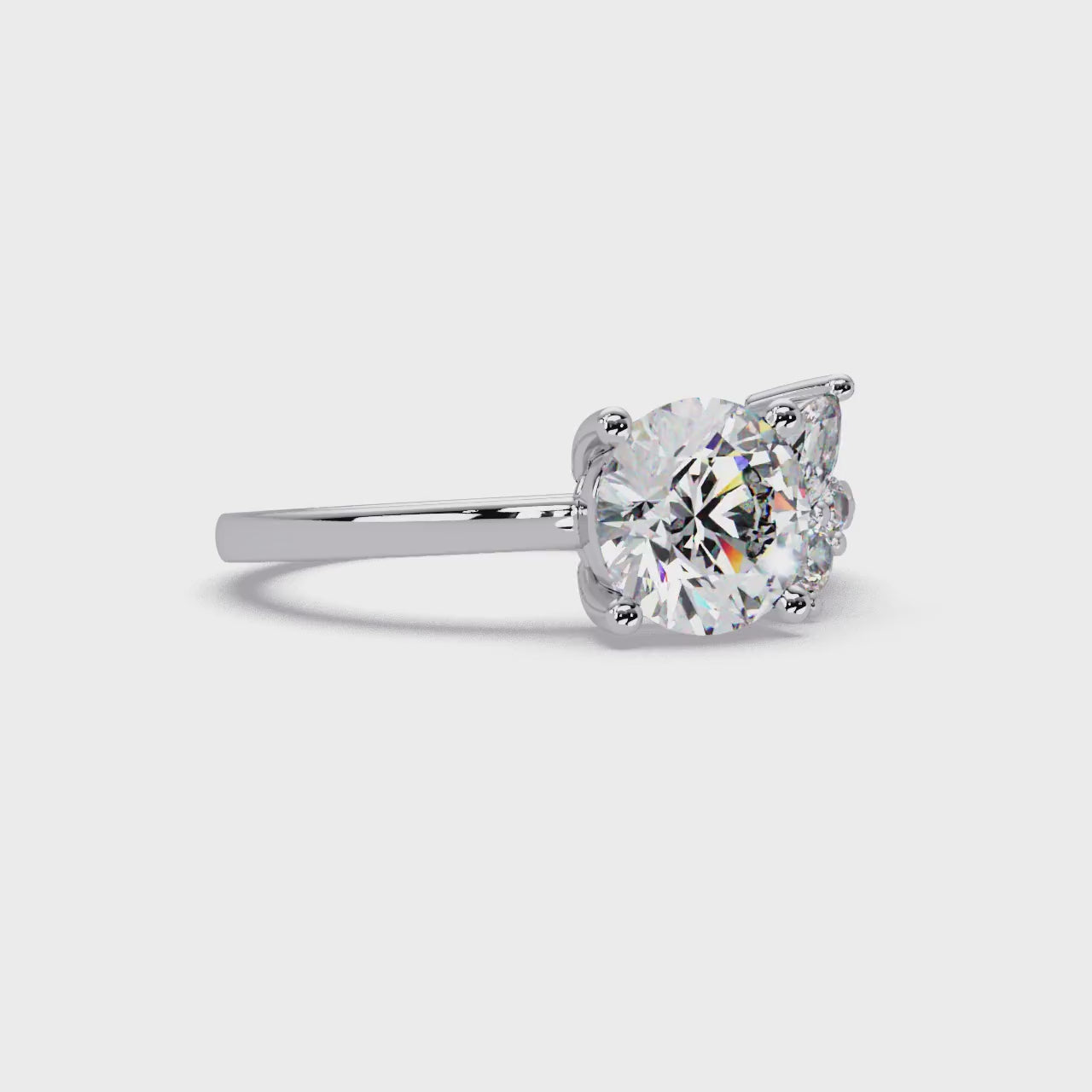 Round Cut Diamond Cluster Side Stones Engagement Ring