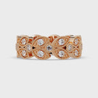 Vintage Leaf Motif Round Cut Diamond Band Ladies Ring