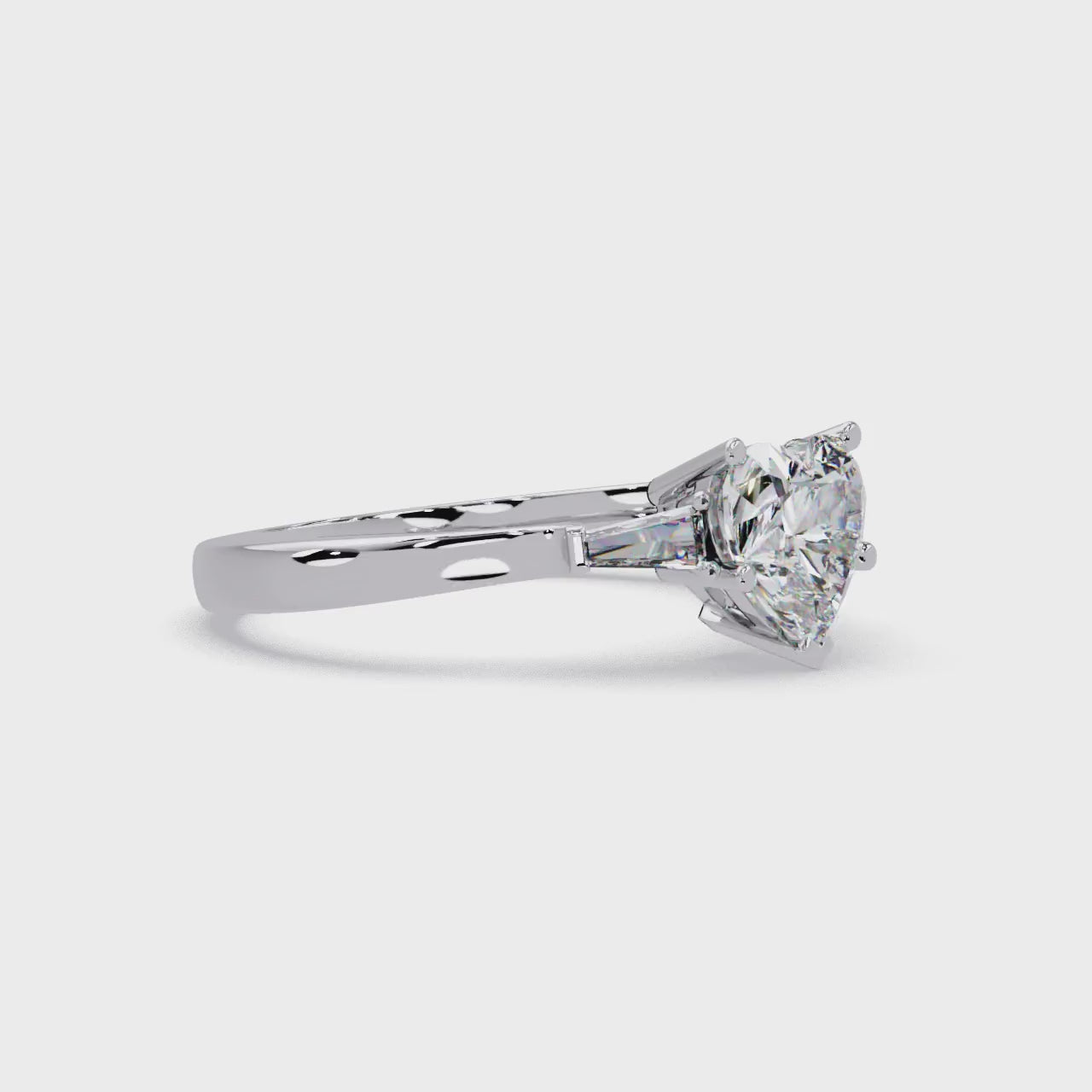 Heart Cut Engagement Ring with Custom Baguette Side Stones