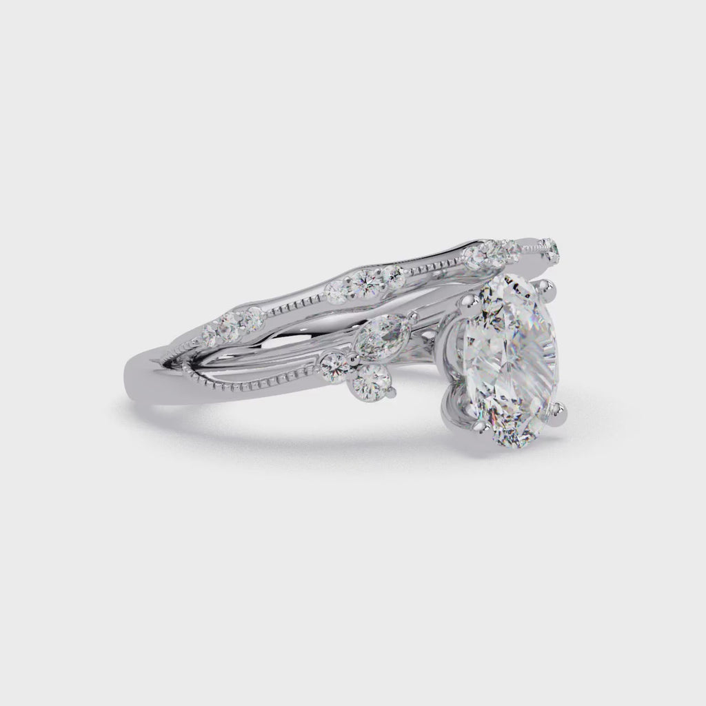 Floral Diamond Engagement Ring with Customizable Round, Oval & Marquise Center Stone