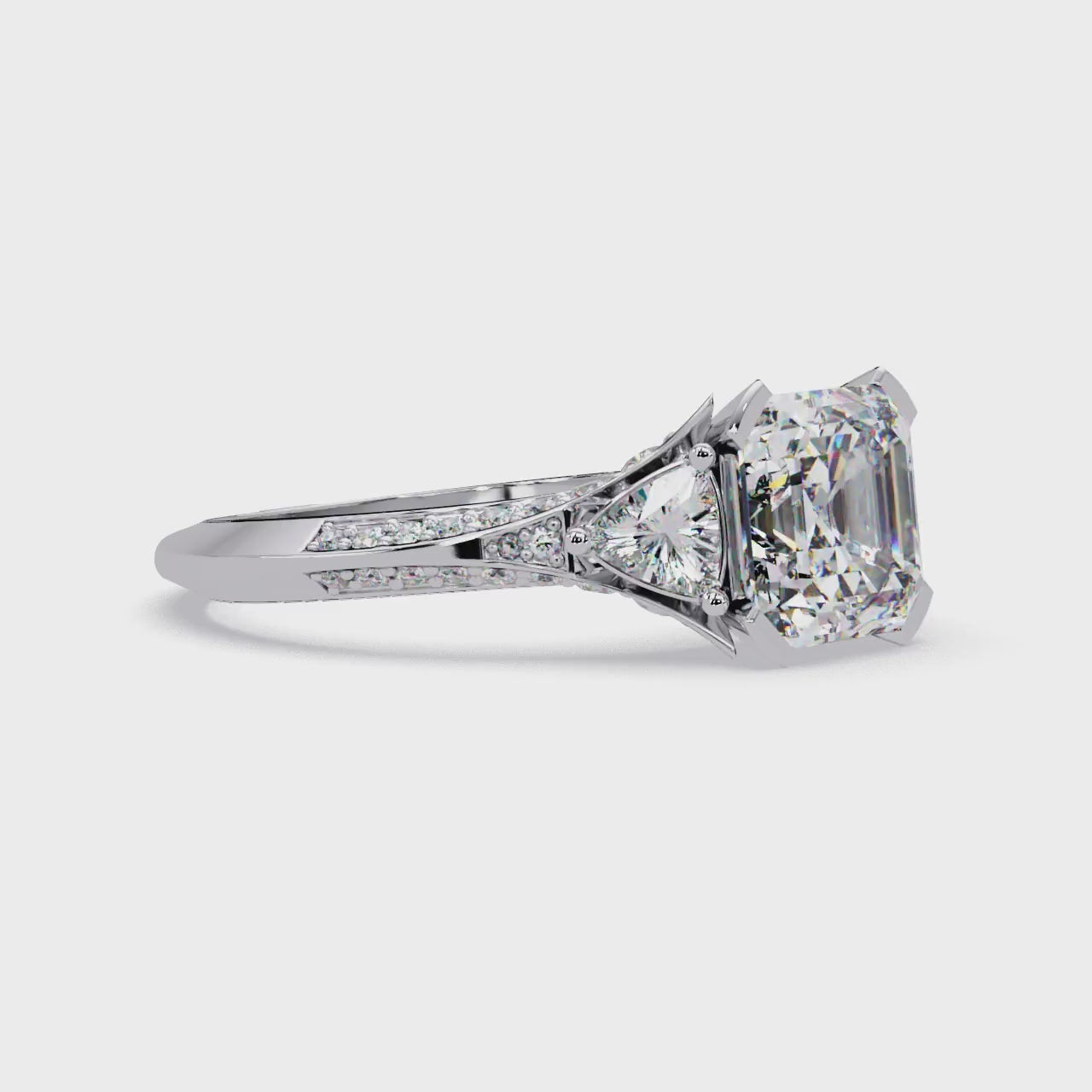Square Emerald Cut Three-Stone Engagement Ring