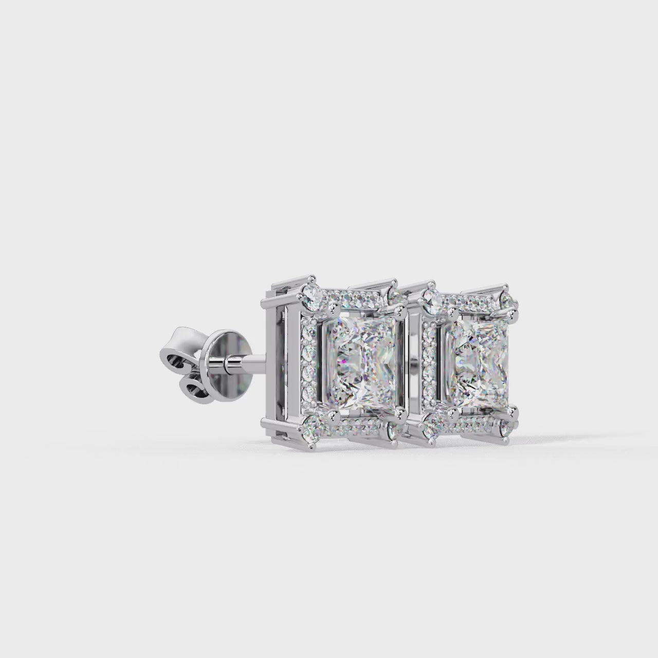 Princess Cut Halo Diamond Stud Earrings