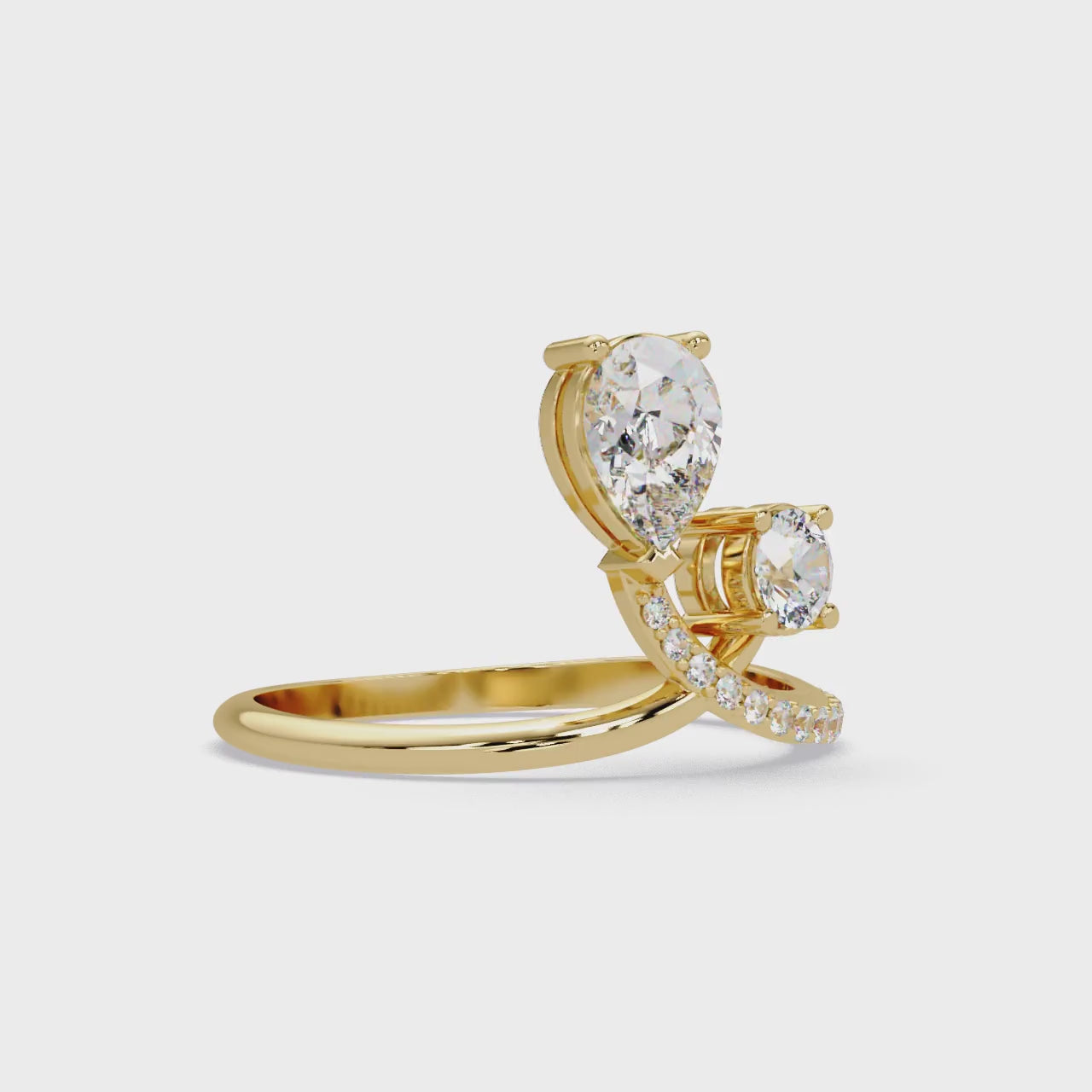 Toi et Moi Pear & Round Diamond Ring – Customizable Engagement Ring in Gold