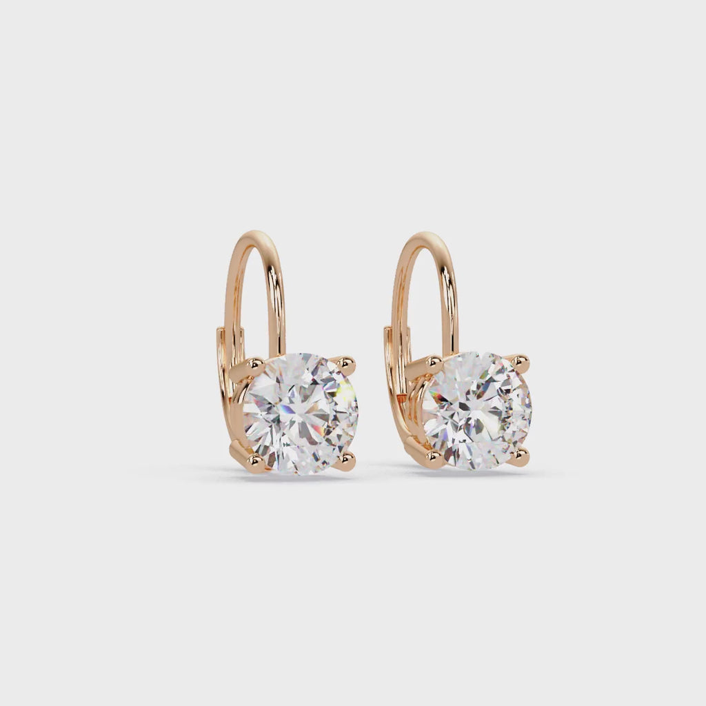 Classic Round Solitaire Diamond Leverback Earrings