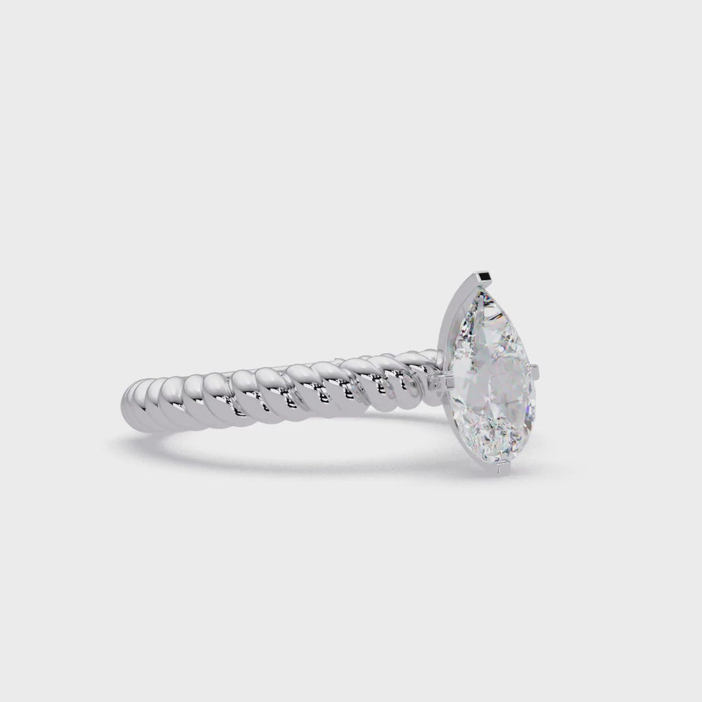 Twisted Rope Pear Diamond Solitaire Engagement Ring