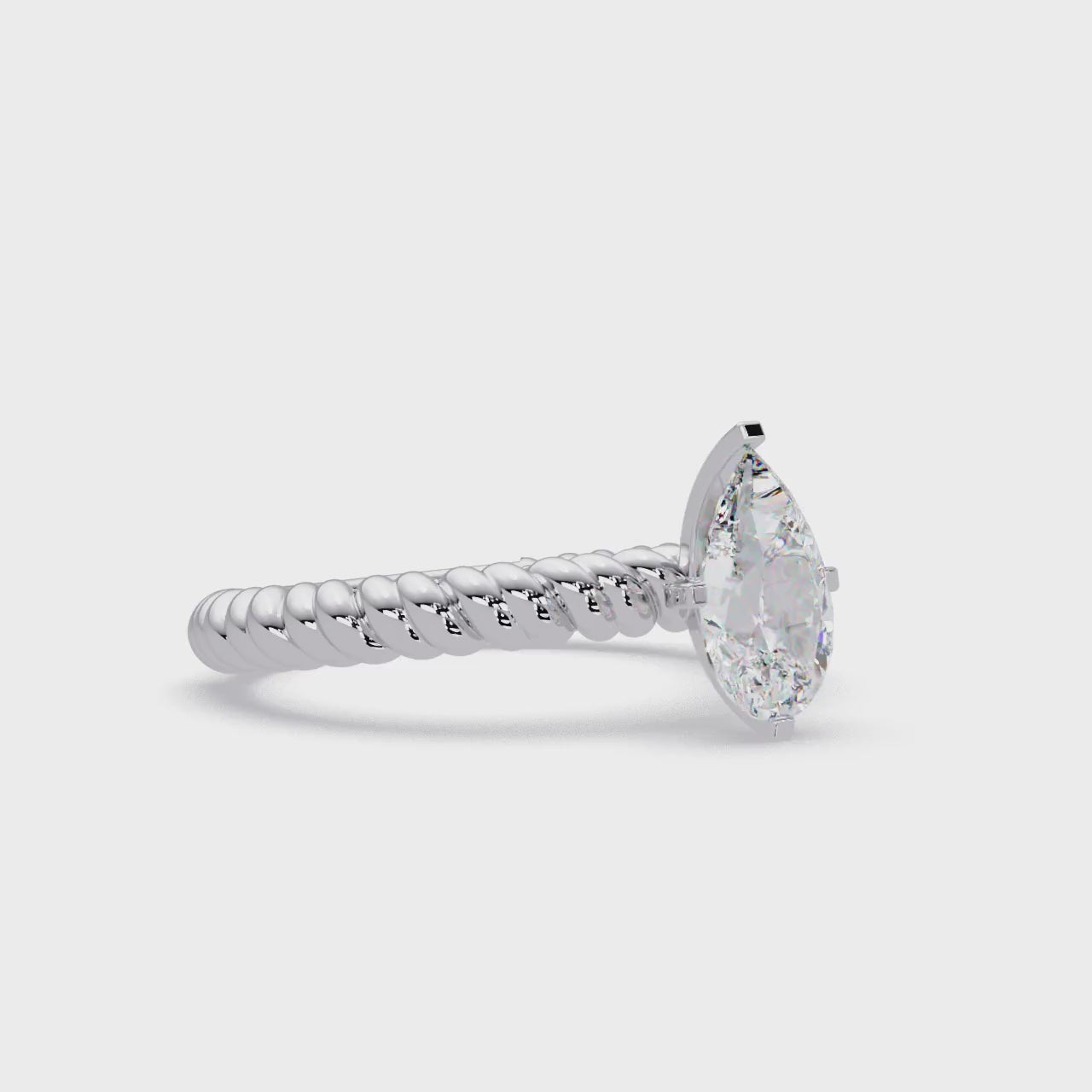 Twisted Rope Pear Diamond Solitaire Engagement Ring