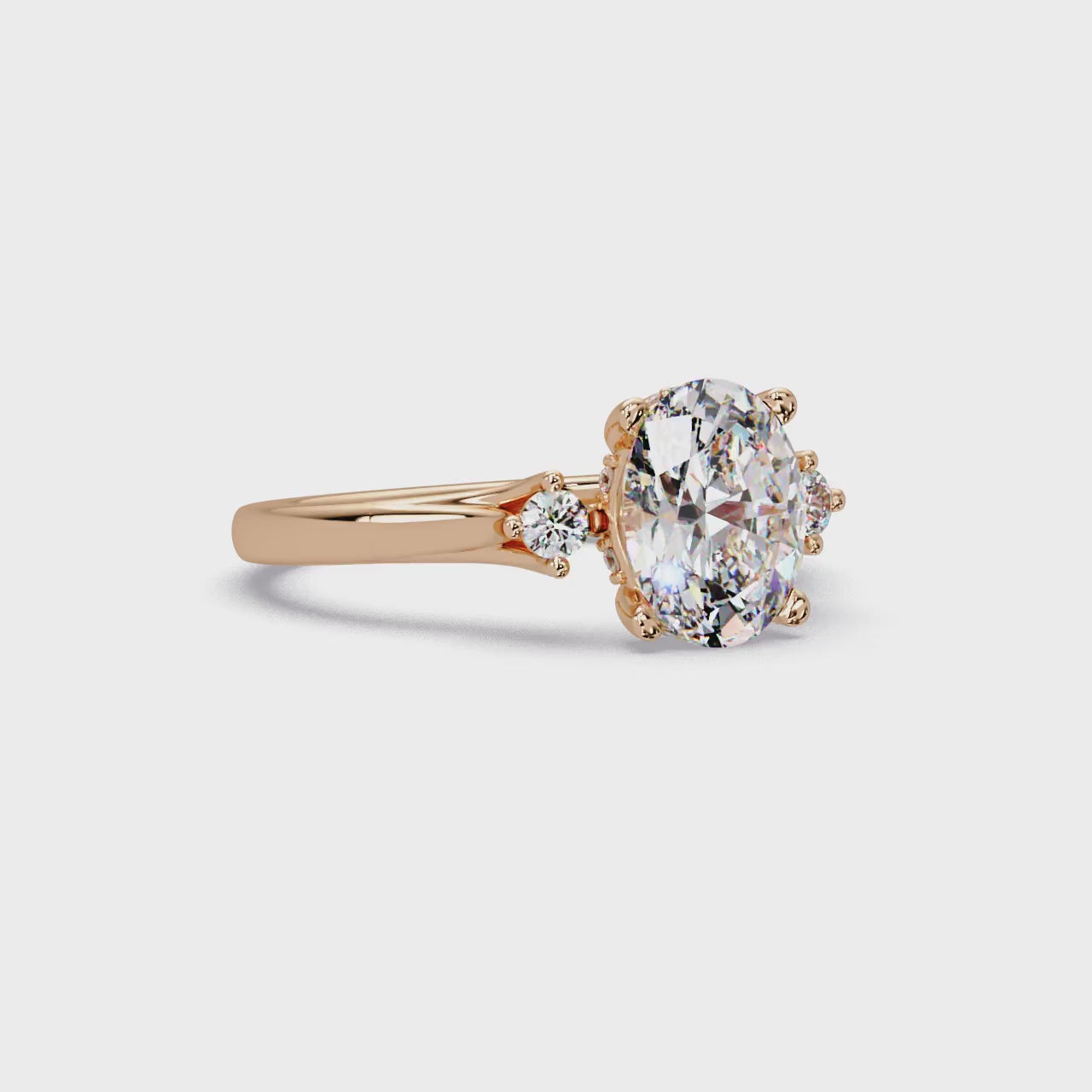 Oval Cut Diamond Three Stone Hidden Halo Engagement Ring